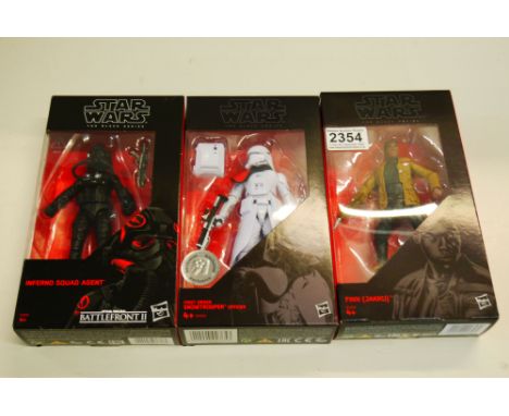 Star Wars - Three boxed Hasbro Star Wars The Black Series action figures to include #1 Finn (Jakku), Toys 'R' us exclusive Fi