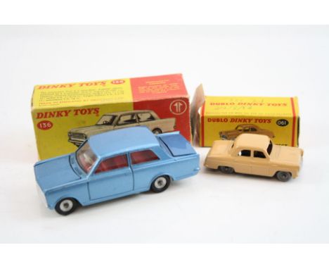 Boxed Dinky 136 Vauxhall Viva in metallic blue (diecast vg, box missing end flap) and a boxed Dinky Dublo 061 Ford Prefect in
