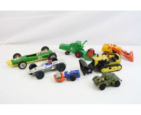 Seven playworn diecast &amp; plastic model vehicles to include Triang Mini Hi-Way Series, Matchbox King Size K8 &amp; K9, Din