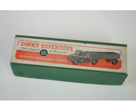 Boxed Dinky Supertoys 521 Bedford Articulated Lorry in yellow, showing play wear, gd box overall with some fading and marks 