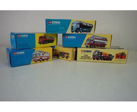 Six boxed diecast Corgi Classics to include Atkinson Elliptical Tanker (27201), Foden Delivery Truck (12401), Foden 8 Wheel R
