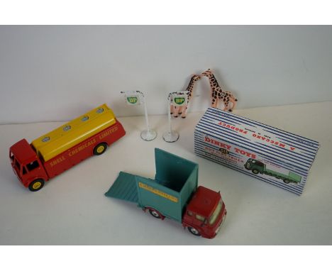 Dinky 513 Guy Flat Truck with Tailboard in two tone green in reproduction box plus a contemporary Dinky AEC Monarch Shell Che