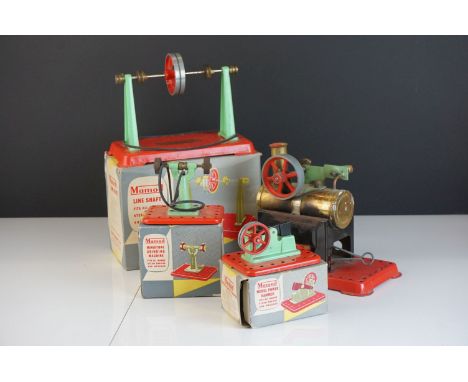 Three boxed Mamod engines to include Model Power Hammer, Miniature Grinding Machine &amp; Line Shaft. Boxes vary in condition