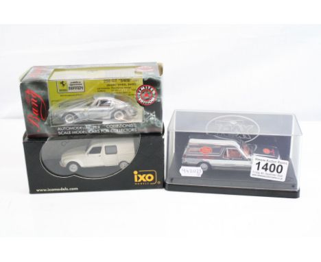 Three boxed/cased diecast models to include Trax TR76 Ford Falcon XF Panel Van, IXO Models CLC109 Citroen Acadiane 1980 &amp;