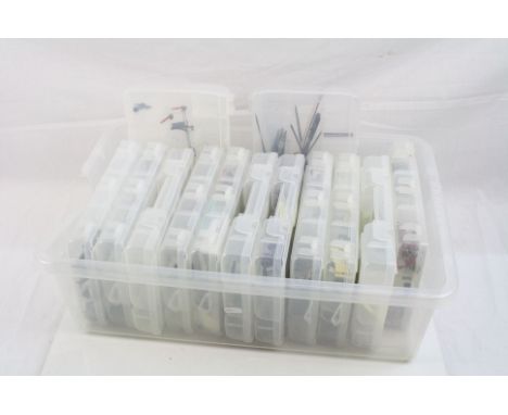 Quantity of model railway accessories and parts to include switches, tools, signals, couplings, coach lights, wheels, spares 