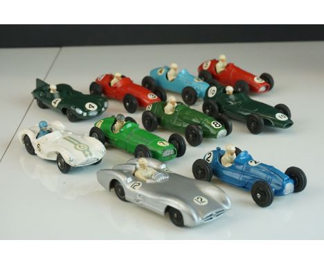 10 Crescent diecast racing car models all with drivers to include D Type Jaguar 3.5 litre Sports, Aston Martin DB3S 2.9 Litre