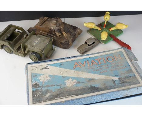 Group iof vintage toys to include 2 x scratch built military models (tank &amp; jeep), boxed HPG &amp; Sons Aviation, Brio Ha