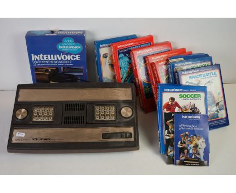 Retro Gaming - Mattel Electronics Intellivision Intelligent Television console with boxed Voice Synthesis Module and eight bo