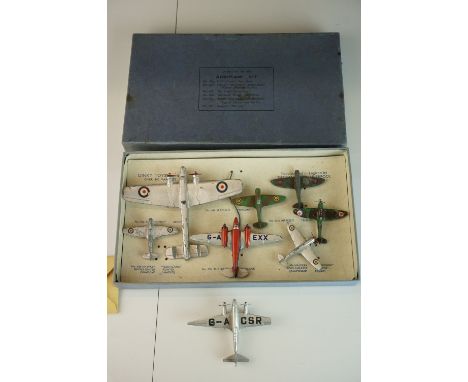 Boxed Dinky 64 Aeroplane Set containing 8 x diecast planes featuring Whitley Bomber, The Kings Aeroplane, 3 x Hawker Hurrican
