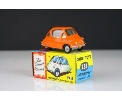 Boxed Corgi 233 Heinkel I Economy Car in orange with yellow interior, complete with instructions, near mint 