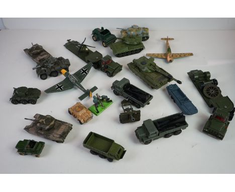 18 Play worn military diecast models to include Corgi, Dinky &amp; Britains 