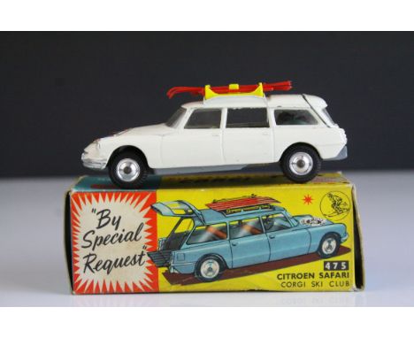 Boxed Corgi 475 Citroen Safari Corgi Ski Club By Special Request diecast model in white, complete with red skis &amp; sticks,