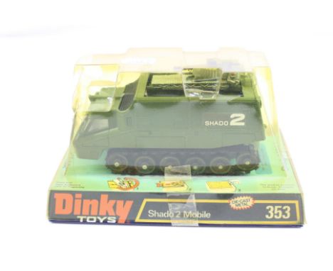 Boxed Dinky 353 Shado 2 Mobile diecast model in near mint condition, box is discoloured with crack to top, box base excellent