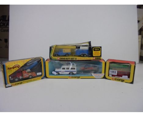 Four boxed Corgi diecast models and sets to include Gift Set 15 GS15 Land Rover with Rice's Beaufort Double Horse Box (with b