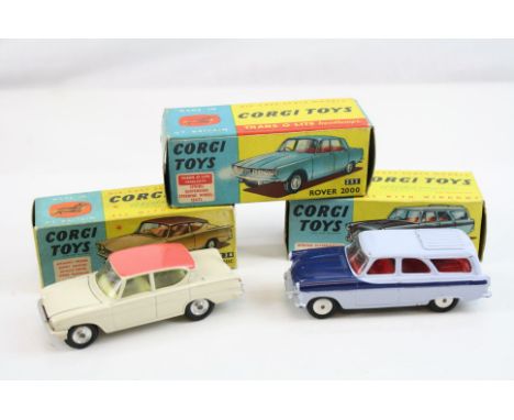 Two boxed Corgi diecast models to include 234 Ford Consul Classic in cream with pin roof and 424 Ford Zephyr Estate in two to