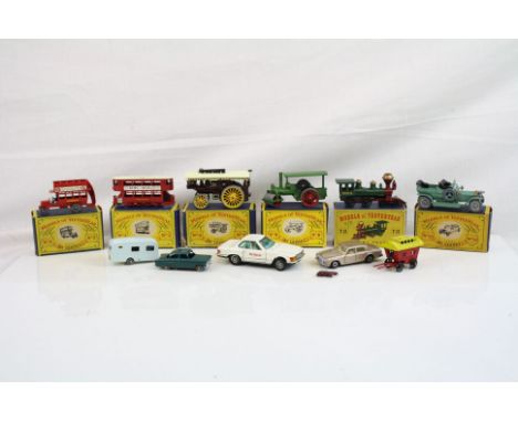 Six boxed Matchbox Models of Yesteryear diecast models to include 2 "B" Type Bus, 3 "E" Class Tramcar, 9 1:80 scale Fowler Bi