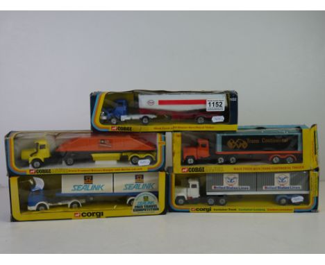 Five boxed Corgi diecast haulage models to include Corgi Major 1100 MACK Truck Trans-Continental Trailer, 1102 Crane Fruehauf