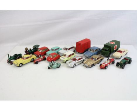 18 Mid 20th C play worn diecast models to include Dinky, Corgi &amp; Matchbox Lesney featuring Corgi James Bond Aston Martin 