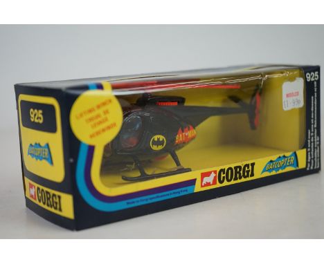 Boxed Corgi 925 Batcopter diecast model with Batman figure, diecast excellent/near mint, box ex with original price sticker t