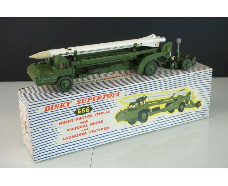 Boxed Dinky Supertoys 666 Missile Erector Vehicle with Corporal Missile and Launching Platform diecast model, complete and vg