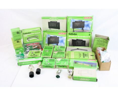 Subbuteo - Large selection of accessories, mostly boxed, to include Tournament Goals, Half-Time Scoreboard, Corner Kickers, S