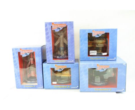 Five boxed Carlton Thunderbirds models to include Thunderbird 1, 2, 3, 4 &amp; 5, all appearing unremoved from boxes 