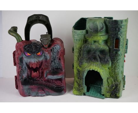 Playworn Mattel He-Man Masters of the Universe Castle Greyskull with broken hinges, appears complete but unchecked. Also play