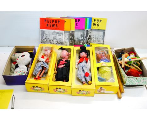 Four boxed Pelham Puppets to include Tufty the Squirrel, Dutch Girl, Dutch Boy and Witch, plus three unboxed Pelham Puppets, 