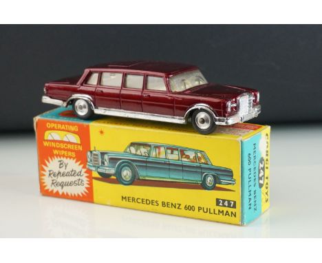 Boxed Corgi 247 Mercedes Benz 600 Pullman By Special Request diecast model in metallic maroon, diecast vg, box gd but missing