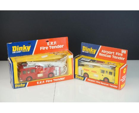 Two boxed Dinky Die Cast Toys, 263 Airport Fire Rescue Tender &amp; 266 ERF Fire Tender, some wear to boxes, models gd 