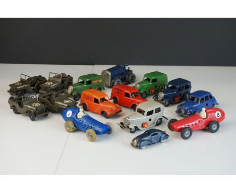 16 Triang Minic tin plate and plastic clockwork models to include commercial, road, racing  and military examples includes a 