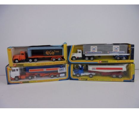 Four boxed Corgi diecast haulage models to include Corgi Major 1100 Mack Truck with Trans-continental Trailer, 1107 Container