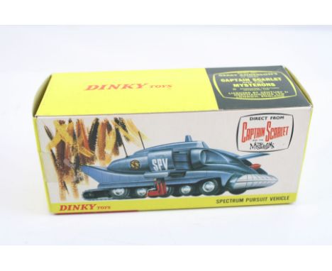 Boxed Dinky 104 Captain Scarlet Spectrum Pursuit Vehicle diecast model with 2 x missiles, and instructions, inner display sta