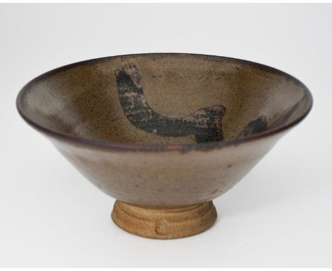 ‡ William Staite Murray (1881-1962) a stoneware footed bowl, flaring conical form painted with simple brushed motif, on oatme