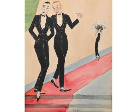 ‡ Dorte Clara Dodo Burgner (1907-1998) Admirers on the Red Carpet watercolour on paper, mounted signed Dodo 37.5 x 28cm.