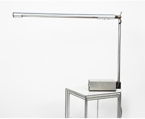 A Best and Lloyd MkII cantilever desk lamp designed by Gerald Abramovitz,  chrome and polished steel, 52cm. high, 70cm. wide.