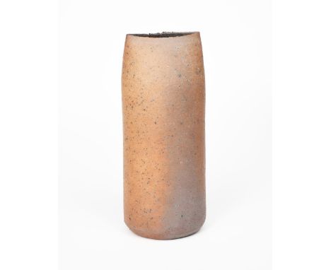 Joanna Constantinidis (1927-2000) a stoneware vase, elliptical section, burnished to base with speckled brown glaze and bronz