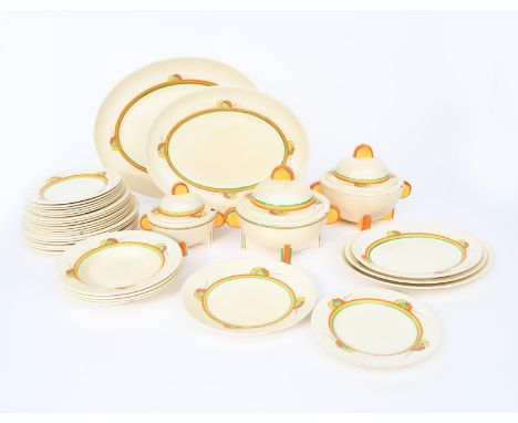 'Nemesia' a Clarice Cliff Bizarre Odilon shape dinner service,  printed and painted in colours, comprising five graduated pla