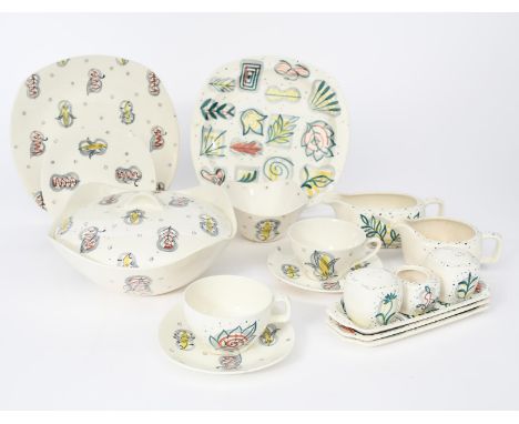 'Capri' a Midwinter Stylecraft part service, painted with atomic leaf and flower motif,  comprising; tureen and cover, four c