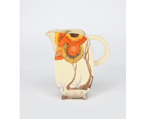 'Rhodanthe' a Clarice Cliff Bizarre Bonjour water-jug, painted in colours printed factory mark, 17cm. high