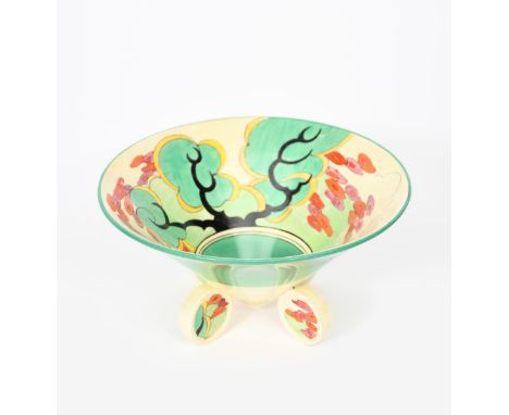 'Green Erin' a Clarice Cliff Bizarre Conical bowl with pastille feet, painted in colours printed factory marks, restored, 23.