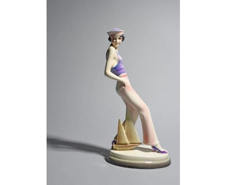 A Goldscheider Pottery model of a young sailor lady designed by Stephan Dakon,  model no.5818, modelled wearing pale pink tro
