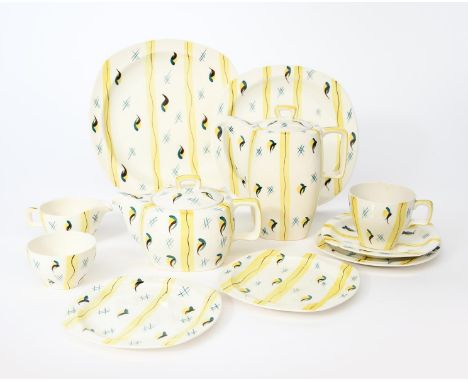 'Fiesta' a collection of Midwinter Pottery designed by Jessie Tait, painted with geometric design in yellow and grey, compris