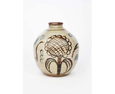 ‡ William Staite Murray (1881-1962) 'Sun and Air' a fine stoneware vase, painted with a hot-air balloon flying amongst seagul