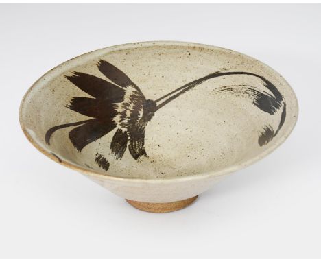 ‡ William Staite Murray (1881-1962) a stoneware conical bowl, painted to the interior with a simple flower spray in iron on a