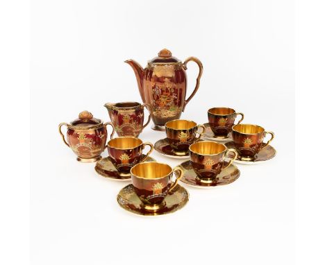 'Mikado' a Carlton Ware Rouge Royale Rita coffee set for six, pattern no.2727, enamelled in colours and highlighted in gilt o