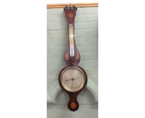A 19th Century inlaid Mahogany banjo barometer by Josmetti & Co, Worcester