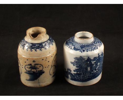 An 18th Century Liverpool tea caddy (as found) plus a printed two man willow caddy