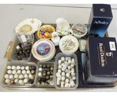 Various thimbles (including one Silver and mustard spoon) plus Aynsley and other china and glass