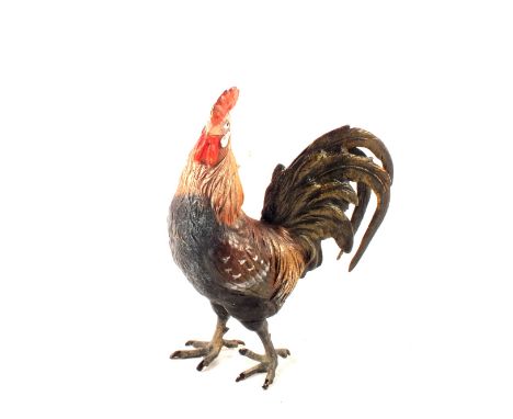 A cold painted Bronze figure of a cockerel, height 5"